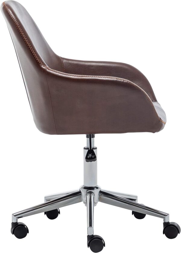 BTEXPERT Mid Back Home Computer Desk Chair, Office Task Chair with Wheels, Swivel Height Adjustable Faux Leather Chair, White Comfy Leather Desk Chair, Brown (5176)