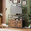 WLIVE Led Dresser TV Stand for Bedroom, Entertainment Center with LED Lights and Power Outlet, 6 Drawer Dressers with Double Open Shelves, Rustic Brown TV Stands