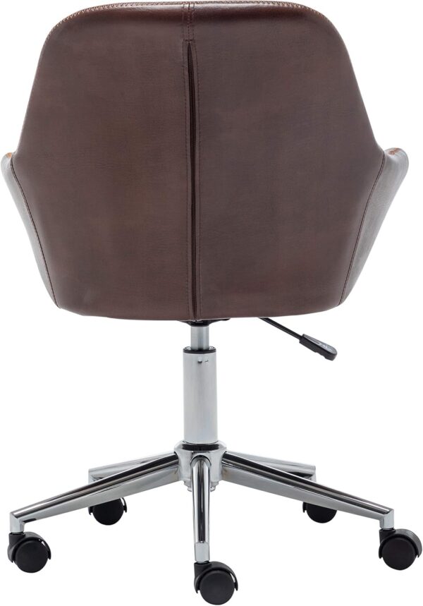 BTEXPERT Mid Back Home Computer Desk Chair, Office Task Chair with Wheels, Swivel Height Adjustable Faux Leather Chair, White Comfy Leather Desk Chair, Brown (5176)