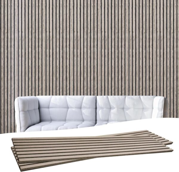 NeatiEase 3D Wood Wall Panel, 94.5 Inch Soundproof Wall Panels for Interior Wall Decor Noise Cancelling, Wood Slat Acoustic Panels, Sound Absorbing Panel with Wood Finish (2 PCS, Gray Oak)