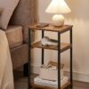 VASAGLE Side Table, Small End Table, Tall Nightstand for Living Room, Bedroom, Office, Bathroom, Rustic Brown and Classic Black ULET273B01