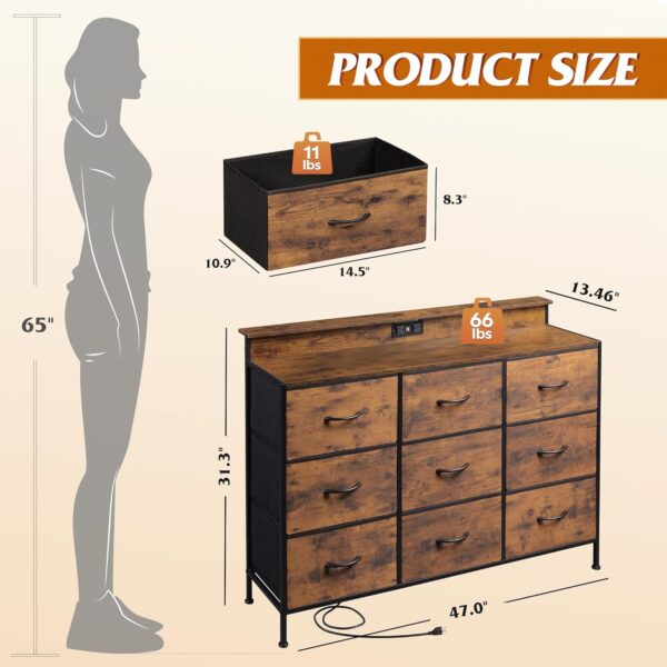 WLive TV Stand for 55 inch, White LED Dresser with Charging Station, 9 Drawer Chest of Drawers for Bedroom & Living Room