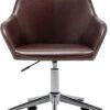 BTEXPERT Mid Back Home Computer Desk Chair, Office Task Chair with Wheels, Swivel Height Adjustable Faux Leather Chair, White Comfy Leather Desk Chair, Brown (5176)