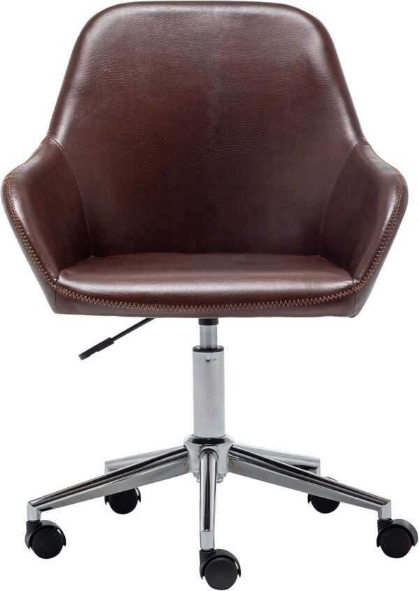 BTEXPERT Mid Back Home Computer Desk Chair, Office Task Chair with Wheels, Swivel Height Adjustable Faux Leather Chair, White Comfy Leather Desk Chair, Brown (5176)