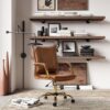HULALA HOME Faux Leather Home Office Desk Chair, Adjustable Swivel Computer Chair with Golden Legs and Arms, Comfy Upholstered Task Chair,Camel