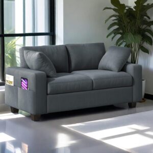 YITAHOME 60" Comfy Upholstered Sofa Couch with Extra Deep Seats, Modern 2-Seater Couch Sleeper with Side Pocket, Loveseat for Living Room Apartment Office, Easy Assembly, Grey