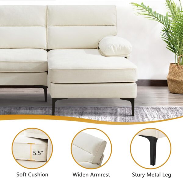 Ihanherry 85” Convertible Sectional Sofa Couch, 3 Seat Sofa for Living Room L-Shaped Modern Chenille Fabric Modular Sofa Reversible Wide Chaise & Fluffy Armrests for Apartment (Beige)