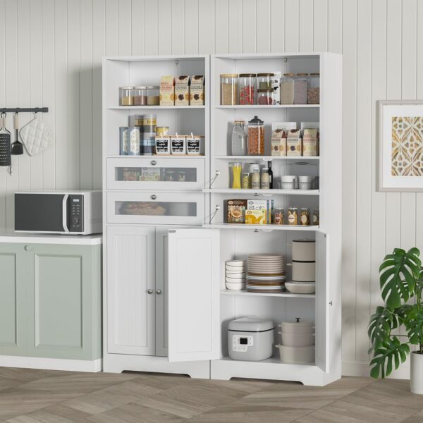 MU 67" Tall Bathroom Storage Cabinets, Modern Linen Storage Cabinet with Doors & Shelves & Drawer, Tall Freestanding Storage Cabinet for Bathroom, Living Room, Kitchen, Pantry, White