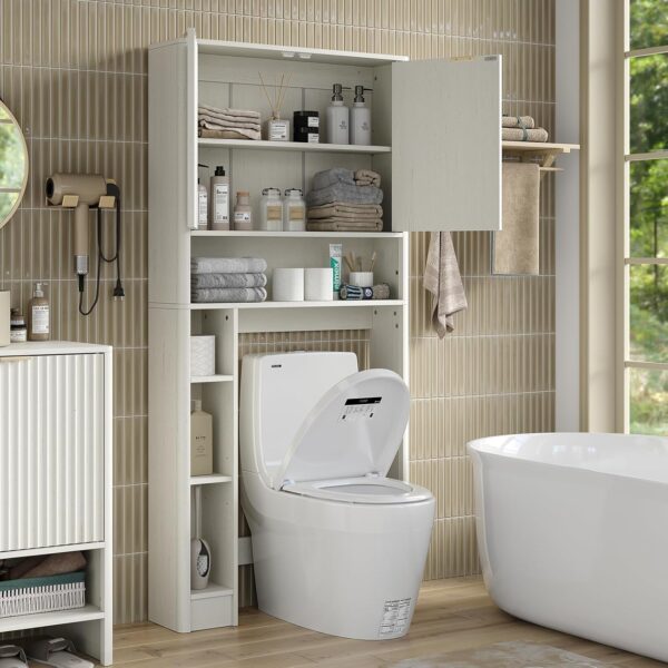 Furniouse 31''W Over The Toilet Storage Cabinet Modern Above Toilet Storage Cabinet with Fluted Doors & Adjustable Shelf for Bathroom, Antique White