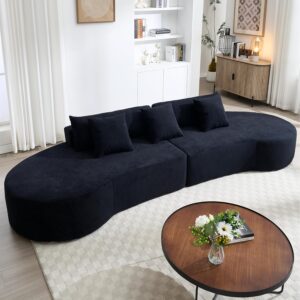 Curved Sofas for Living Room, Modern Sectional Sofa Black Curved Sectional Cloud Sofa, Deep Seat Couch Compression Floor Sofas for Apartment Bedroom Office