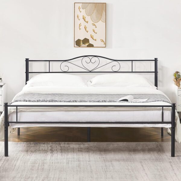 VECELO Metal Platform Bed Frame with Headboard & Footboard, Steel Slats Mattress Foundation, No Box Spring Needed, Queen, Charcoal Black