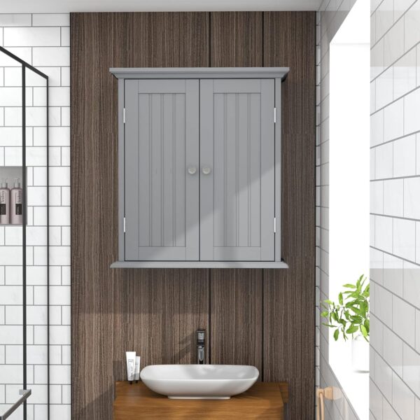 ChooChoo Bathroom Wall Cabinet, Over The Toilet Space Saver Storage Cabinet, Medicine Cabinet with 2 Door and Adjustable Shelves, Cupboard (Grey)