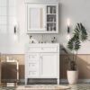 Linique 30" Bathroom Vanity with Mirror Cabinet Combo Set, Modern Bathroom Storage Cabinet with Ceramic Sink, 2 Drawers and a Tip-Out Drawer, Wall-Mounted Medicine Cabinet for Bathroom, White