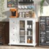 COSTWAY Sideboard Buffet Cabinet, Kitchen Storage Cabinet with 4-Drawers, 2 Tempered Glass Doors, Buffet Table, Accent Cabinet for Entryway, Dining Room, Kitchen, Home, Basement, White