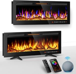 42'' Smart WiFi Electric Fireplace Recessed, Wall Mounted and Freestanding Linear Fireplace, Compatible with Alexa and Smart APP Control,13 Adjustable Flame Color and 5 Brightness, 750W/1500W
