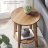 VASAGLE Side Table, Small Round End Table with Lower Shelf, Nightstand for Small Spaces, Living Room, Bedroom, Rustic Walnut ULET283T41