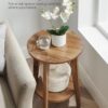 VASAGLE Side Table, Small Round End Table with Lower Shelf, Nightstand for Small Spaces, Living Room, Bedroom, Rustic Walnut ULET283T41