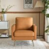 VINGLI Modern PU Leather Accent Chair for Living Room,Bedroom Comfy Chair Arm Chair Reading Chair with Golden Metal Legs and Deep Seat for Office,Apartment,Small Space,Cognac