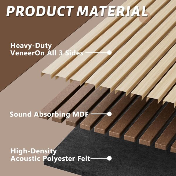 93.7"x12.6" Wood Slat Wall Panel with Felt Backing, 2 Pack Fluted Sound Absorbing Wood Panel for Stylish Decor and Noise Reduction, Walnut