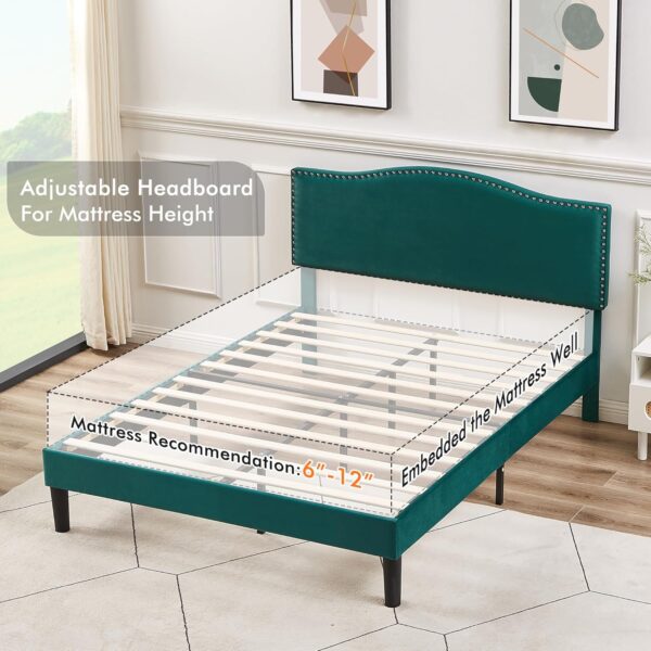 VECELO Full Bed Frame Platform Bed Frame with Upholstered Headboard, Strong Frame and Wooden Slats Support, Strong Weight Capacity, Non-Slip and Noise-Free, Easy Assembly,Dark Green