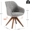 Art Leon Desk Chair - Mid Century Modern Office Chair No Wheels, Swivel Accent Chair with Oak Wood Legs, Fabric Upholstered Arm Chair, Gray