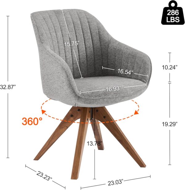 Art Leon Desk Chair - Mid Century Modern Office Chair No Wheels, Swivel Accent Chair with Oak Wood Legs, Fabric Upholstered Arm Chair, Gray