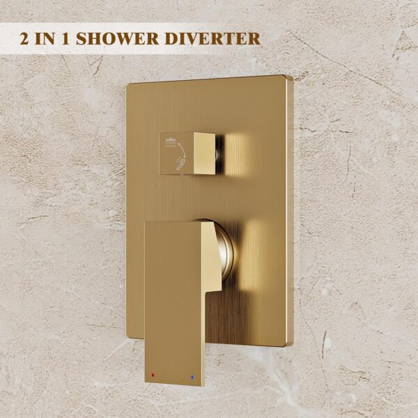Alesco Shower System, Gold Shower Faucet Set with 10-Inch High-Pressure Rainfall Showerheads and Handheld Spray combo, Showerfixture Include Valve and Trim Kit, Brushed Gold