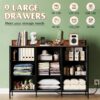 WLive TV Stand for 55 inch, White LED Dresser with Charging Station, 9 Drawer Chest of Drawers for Bedroom & Living Room