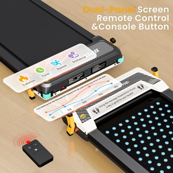 2 Side Walking Pad with Incline Massage Function, 2 in 1 Under Desk Walking Pad and Foot Massager Treadmills for Home/Office, Portable Treadmill with Remote Control LED Display
