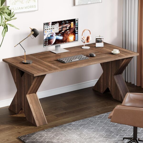 Tribesigns 63" Executive Desk, Large Office Computer Desk with X-Shaped Thickend Wood Pedestal Base, Modern Simple Workstation Writing Table Conference Table Business Furniture for Home Office