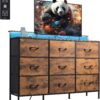 WLive TV Stand for 55 inch, White LED Dresser with Charging Station, 9 Drawer Chest of Drawers for Bedroom & Living Room