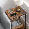 VASAGLE End Table with Charging Station, Set of 2, Small Side Tables for Living Room, Bedroom, Nightstand with Outlets and USB Ports, Bedside Table with Storage Shelf, Rustic Brown and Black