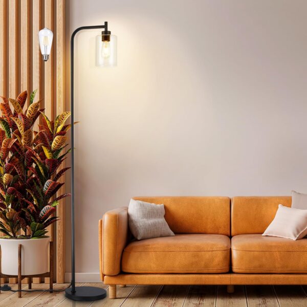 DLLT Floor Lamp Tall for Room: Black Standing Lamp with Clear Glass Lampshade for Living Room - Modern Bright Lamp for Bedroom - Industrial Corner Floor Lamps for Office 8W Led Bulb Included
