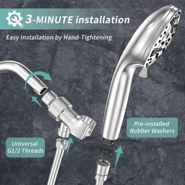 81KJmpz-11L._AC_SL1500_.jpg Shower Head, High Pressure 8-Mode Handheld Shower Heads - Anti-clog Nozzles, with Stainless Steel Hose and Adjustable Overhead Bracket Handheld Spray Combo