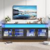 71" LED TV Stand with Power Outlet,High Gloss Modern Black TV Stands for Living Room for 65 70 80 in TV,TV Gaming Entertainment Center w/Adjustable Shelves for Living Room Bedroom