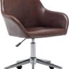 BTEXPERT Mid Back Home Computer Desk Chair, Office Task Chair with Wheels, Swivel Height Adjustable Faux Leather Chair, White Comfy Leather Desk Chair, Brown (5176)