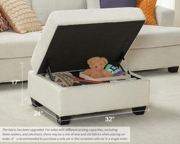 VanAcc Ottoman with Storage, Modern Sofa- Upholstered Ottoman, Comfy Sofa with Extra Deep Seats, Couch for Living Room Bedroom, Beige Chenille