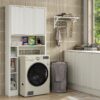 Furniouse 31''W Over The Toilet Storage Cabinet Modern Above Toilet Storage Cabinet with Fluted Doors & Adjustable Shelf for Bathroom, Antique White