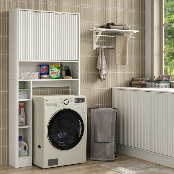 Furniouse 31''W Over The Toilet Storage Cabinet Modern Above Toilet Storage Cabinet with Fluted Doors & Adjustable Shelf for Bathroom, Antique White