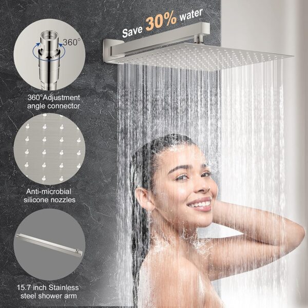 12 Inch Brushed Nickel Shower System, Wall Mounted High Pressure Rain Shower Head with Handheld Sprayer, Bathroom Luxury Rainfull Shower Head Shower Faucet Set Rough in Valve Body and Trim