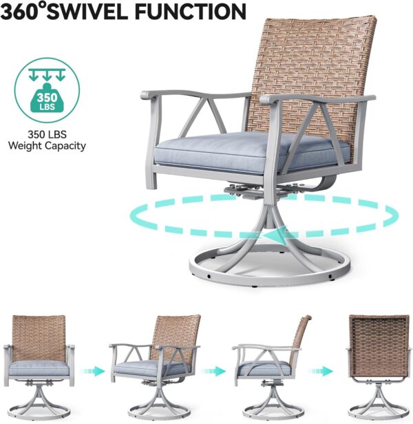 YITAHOME 5-Piece Outdoor Patio Dining Sets, Elegant Wicker Furniture with 4 Swivel Dining Chairs & 2" Umbrella Hole Wood-Grain Table for Garden, Patio, and Balcony
