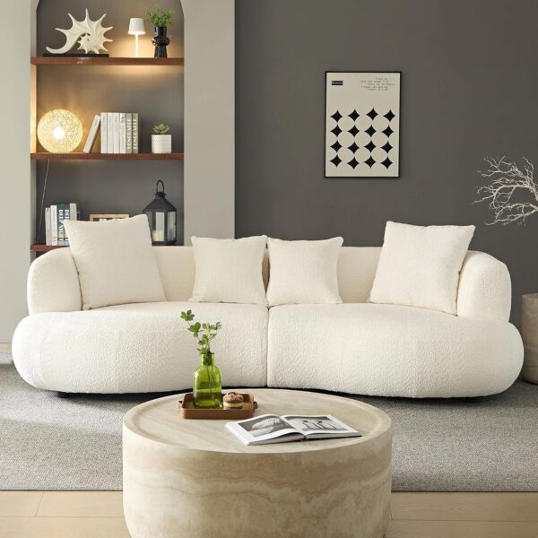Modern Luxury Oversized Curved Sofa Couch,Beautiful and Comfy Boucle Fabric Lounge Cloud Sofa& Couch with 4 Pillows for Apartment,House Living Room Furniture