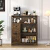 Yoobure Storage Cabinet with Doors and Shelves, LED Coffee Bar Cabinet with Power Outlet, Farmhouse Kitchen Buffet Cabinet with Drawers Accent Pantry Cabinet Sideboard for Living Room Entryway