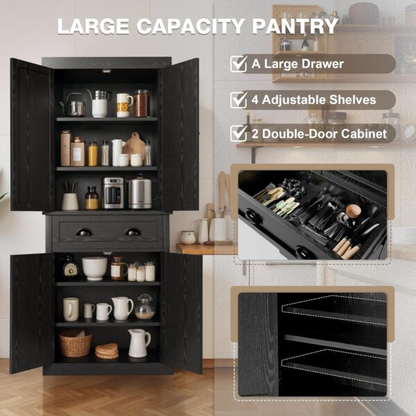 Furmax 72" Kitchen Pantry Cabinet, Tall Storage Cabinets with a Drawer, 2 Cabinets, 4 Adjustable Shelves, Modern Freestanding Cupboard for Kitchen, Dining Room, Living Room and Bathroom (Black)