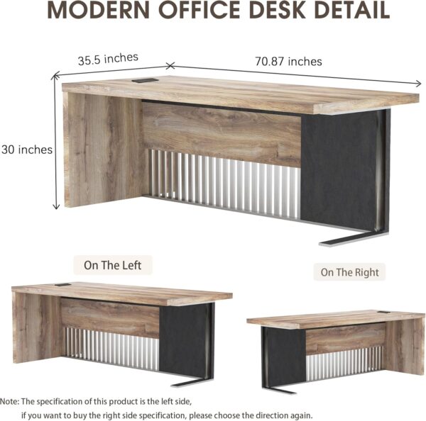 WESOME 70.87 Inch Executive Office Desk, Modern Executive Office Desk for Home Office,Mahogany Ford Executive Desk,Business Furniture Desk Workstation (Left, 70.87×35.5×30 in)