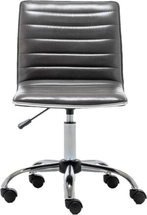 BTEXPERT Home Gray Swivel Mid Back Armless Ribbed Designer Task Faux Leather Soft Upholstery Office Chair (5029G)