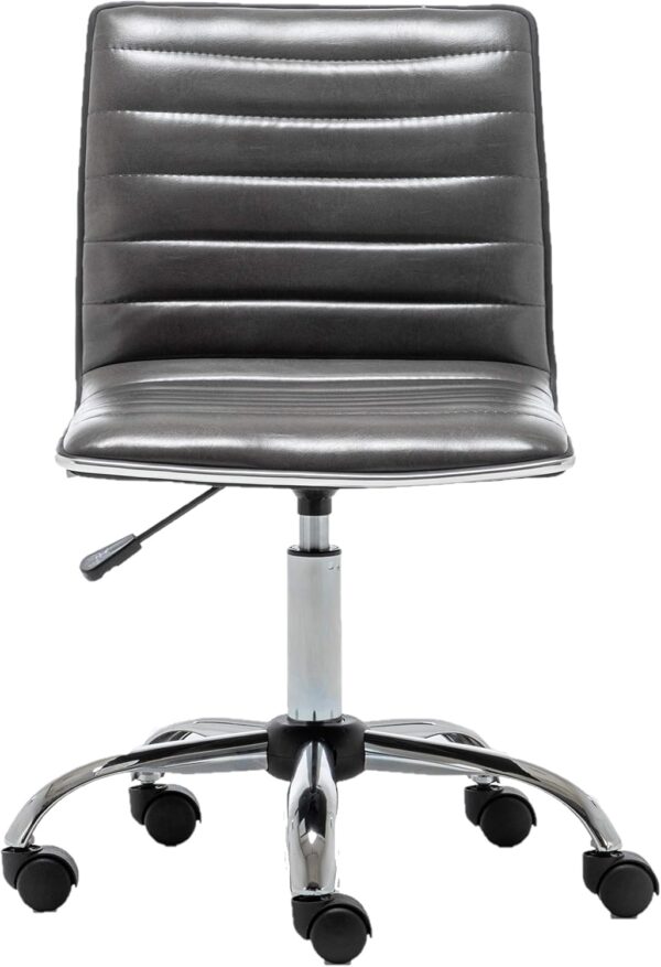 BTEXPERT Home Gray Swivel Mid Back Armless Ribbed Designer Task Faux Leather Soft Upholstery Office Chair (5029G)