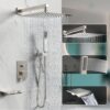 Shower System Rain Shower Faucet Set with Tub Spout,10 inch Bathroom Wall Mounted Waterfall Bathtub Faucet with Handheld Spray and Rough-in Valve Body and Trim kit,Brushed Nickel