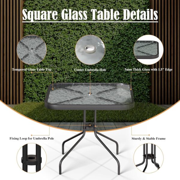 Amopatio Outdoor Dining Set of 5, Patio Table and Chairs Set, Textured Glass Tabletop, 4 Stackable Patio Chairs, Patio Furniture, Balcony, Porch, Lawn- Brown