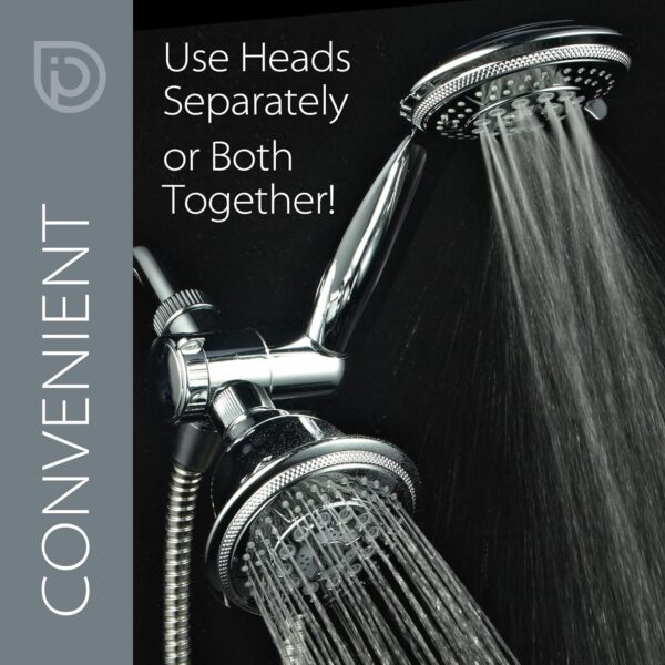 1433 Handheld Showerhead & Rain Shower Combo. High Pressure 24 Function 4" Face Dual 2 in 1 Shower Head System with Stainless Steel Hose, Patented 3-way Water Diverter in All-Chrome Finish